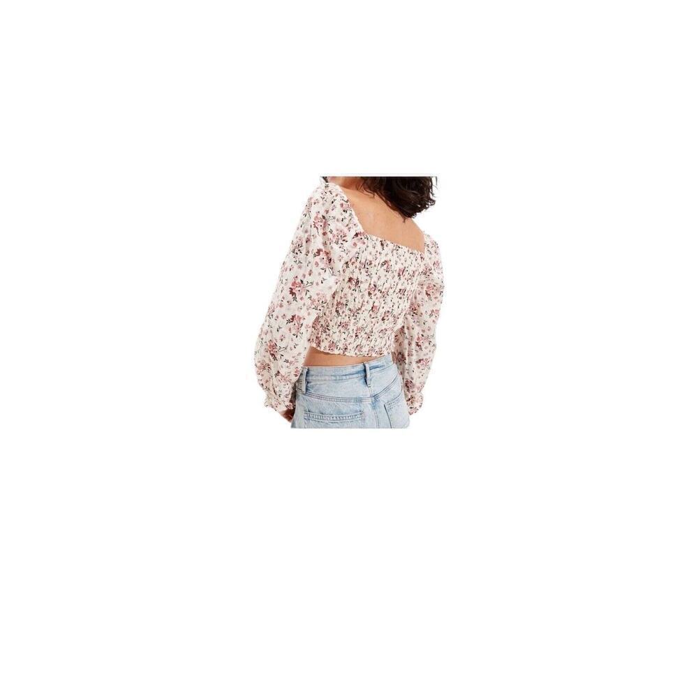 American Eagle Puff Square Neck Ruched Floral Crop Cottagecore Size Large - Picture 12 of 16